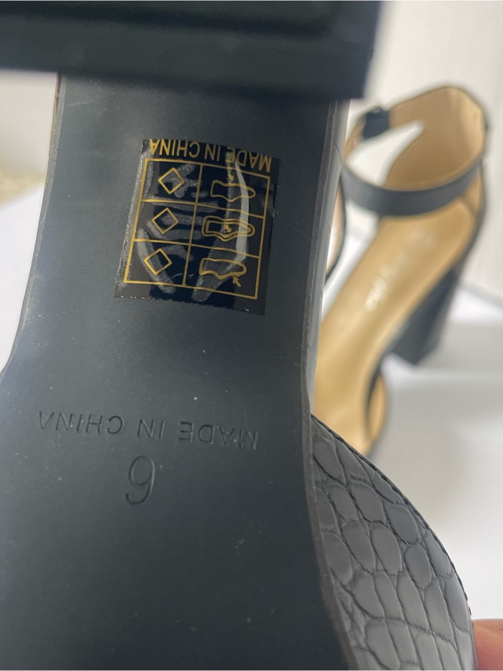 Black Croc-Embossed Ankle-Strap Pointed-Toe Heels - Picture 8 of 8